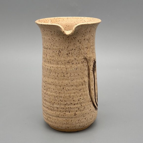 Vintage Studio Pottery Pitcher with Incised Wheat Design and Speckled Stoneware - Picture 3 of 8